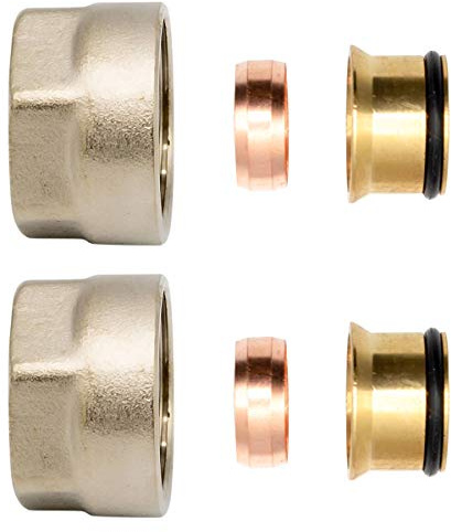 2x Klemmringverschraubung Messing Vernickelt 3/4 Eurokonus 15mm | für Kupferrohre
