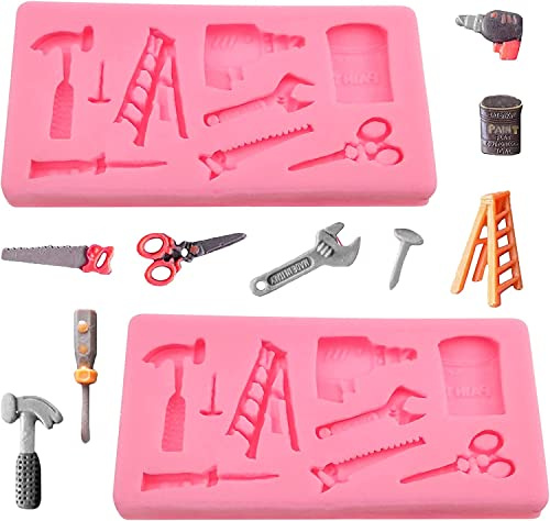 Fdit Kuchen-Backform, 12X8X5,5cm 3D Silikon Fondant Formen Lovely Spanner Schere Fondant Formen Topper Hammerschlüssel Werkzeuge DIY-Backformen