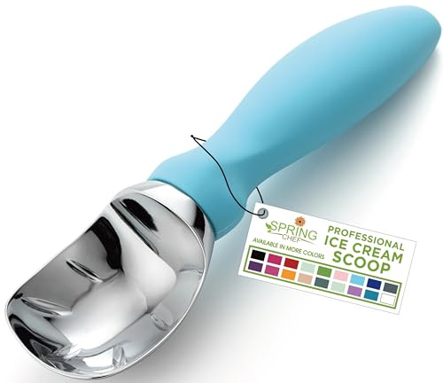 Spring Chef Ice Cream Scoop with Soft Grip Handle, Professional Heavy Duty Sturdy Scooper, Premium Kitchen Tool for Cookie Dough, Gelato, Sorbet, Aqua Sky | Professional Ice Cream Scooper, Dishwasher Safe Ice Cream Spoon for Gelato, Sorbet, Cookie Dough, Sundae