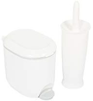 Addis Premium Bathroom Set – 3.5 L Pedal Bin & Closed Toilet Brush, White/Grey – Hygienic, Compact, Matching Design