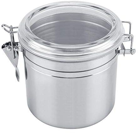Boîtes hermétiques en acier inoxydable, récipient de stockage de café et de nourriture, bocal de stockage de nourriture avec couvercle transparent et pince de