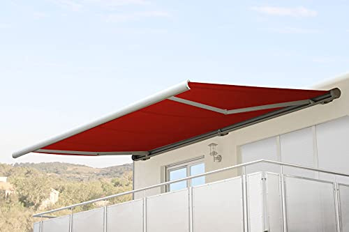 Mendler Kassettenmarkise T122 - Polyester Bordeaux-rot | Elektrische Markise, Vollkassette, 4x3m