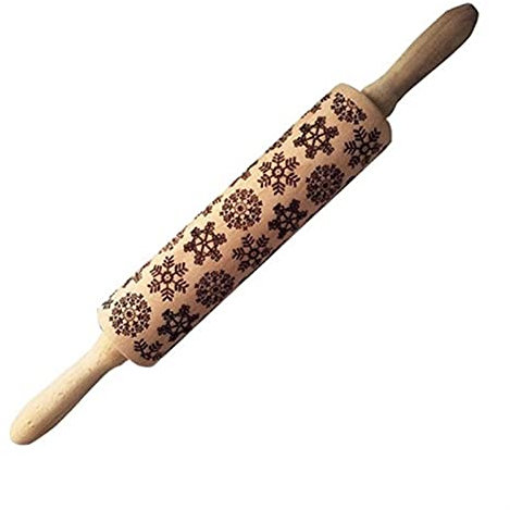 YZDKJ Embossed Wooden Rolling Pin With Pattern For Baking Cookies Noodle Biscuit Fondant Cake Dough Patterned Wood Rolling Pin