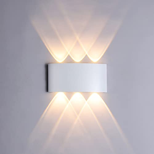 ZIKEY Apliques de Pared 6W, Luz Blanco Cálido 3000K, Lámpara de Pared Impermeable IP65, Moderna Aluminio 6 LED Lámpara de Pared para Salón Pasillo Baño Escaleras Jardín