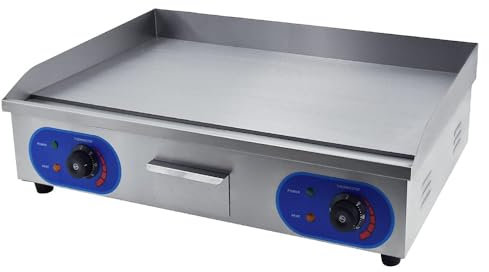 TAIMIKO Commercial Electric Griddle Stainless Steel Grill BBQ 73cm Large Hotplate,Double UK Plug,4400W Burger Bacon Kitchen Barbeque Countertop (Full Flat)