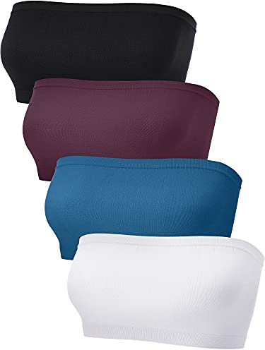 4 stycken dambandeau bh, Mörkblå, mörkröd, vit, svart, M