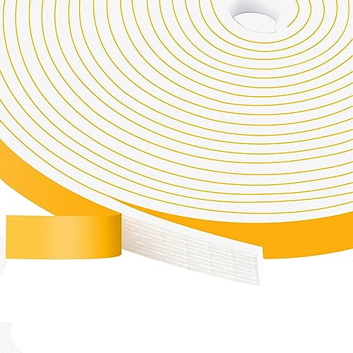Trisiki White Strong Adhesive Foam Tape, High Density Door Insulation Weather Strip,Soundproof Weatherproof, Foam Seal Tape for Sliding Door, Windows (1/2 in x 1/8 in x 50Ft