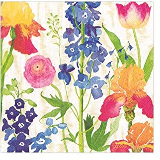 Caspari Summer Garden Paper Cocktail Napkins in White, 20 Per Package