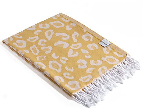 InfuseZen Turkish Cotton Bath & Beach Towel, Leopard Print - Golden Yellow