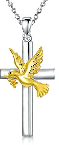 ROMANTICWORK Kreuz und Taube Kette Sterling Silber Kreuz Friedenstaube Anhänger Halskette Schmuck Geschenk für Frauen Damen