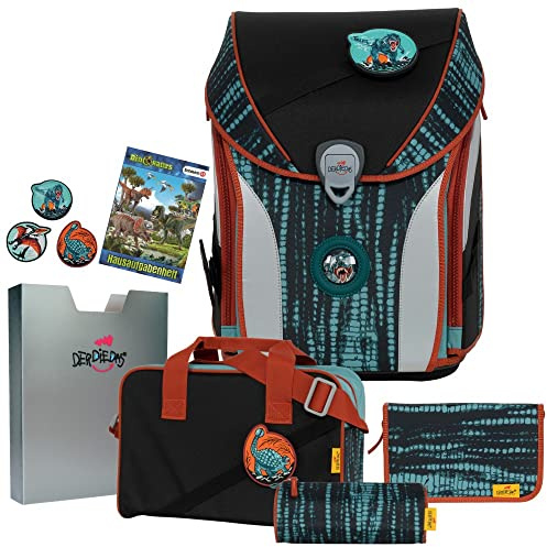 Generisch BIG REX - Dinosaurier - DerDieDas ErgoFlex MAX Buttons Schulranzen-Set 6tlg. - HAUSAUFGABENHEFT GRATIS DAZU