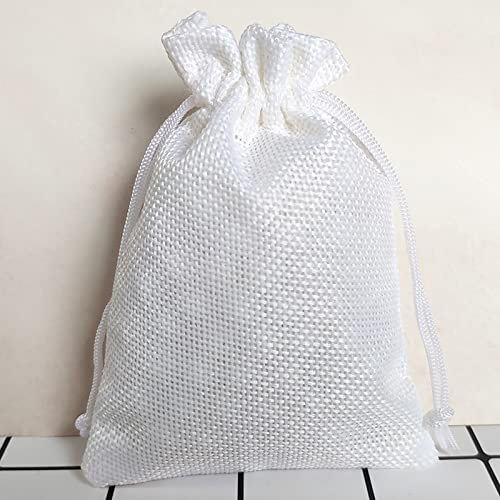 50 Stück Jute Sack Jutesäckchen Jutebeutel, Mini Kleine Stoffbeutel Flachbeutel Baumwolle Säckchen für Weihnachten Halloween Ostern Muttertag Hochzeit Geburtstag Papiertüten-Weiß-15x20cm