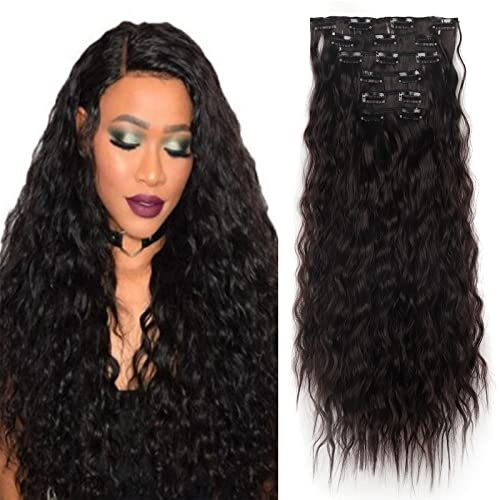 Cybelleza 50cm Clip in Extensions Haarverlängerung Haarteil 6PCS Gewellt | Hair Extensions Clip in Haarverlängerungen Haarteil für Frauen Lang Wellig Synthetisches Haarextension Kunsthaar, Dunkelbraun