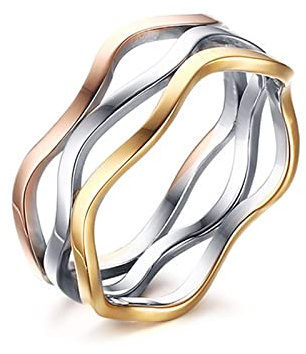 KnSam Verlobungsring Frauen 7MM, Edelstahl Ring Bandring Tricolor Poliert für Frauen, Silber