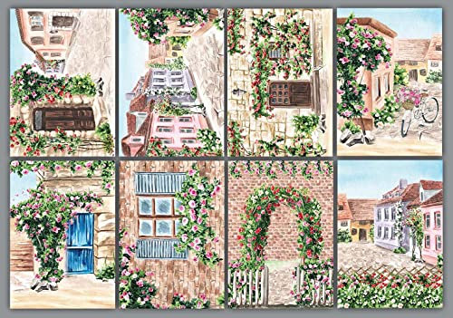 CrafTreat Kletterrosen Decoupage Papier zum Basteln A4 (8,3 x 11,7 Zoll) 8er-Pack Bastelpapier Muster Set, Motivpapier Frühling, Musterpapier, Bastelpapier Vintage, Designpapier Block