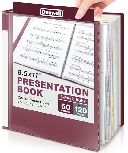 Dunwell Classeur avec pochettes en plastique 60 pochettes (1 paquet, rubis) – Livre de présentation, porte-documents de 21,6 x 27,9 cm avec protège-feuilles transparentes, affiche des documents de 120