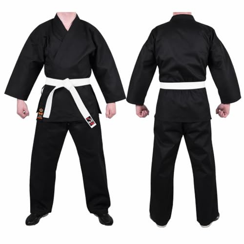 MAR | Black Karate Gi with FREE belt, Traditional Student Uniform, Martial Arts Uniform, Kids Karate Suit | Men & Women; Kids & Adult Sizes | 7.5oz Fabric Suit + FREE WHITE BELT (0/130)