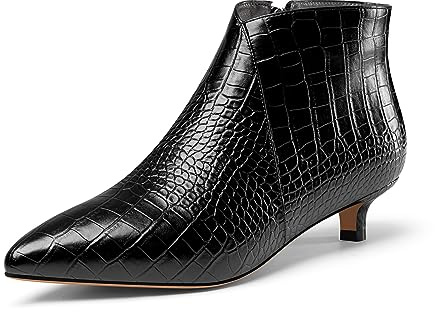 Aachcol Mujer Puntiaguada Punta Bajos Gatito Heel Botines Cremallera Oficina Dress Clásico 3.5 CM Heels Negro 37 EU
