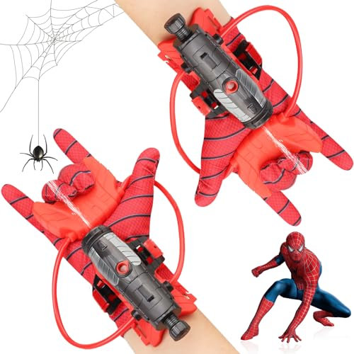 Darryy Pistolet à Eau Spider été, Lot de 2 Gants de Lanceur pour Enfants, Gant Spider, Spider Héros Cosplay, Jouets de Gant de Lanceur Enfant Lance Toile d'araignée, Jeux Spider