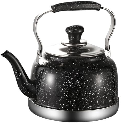 Bouilloire sifflante inox - Théière 1 L/1.5L/2L, compatible avec plaques à induction céramique,Cuisinière,Bouilloire gaz, Tous Feu Donc Induction, Poignée Résistante à la Chaleur,Noir,1.5L