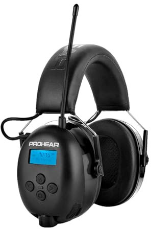 PROHEAR 033A (Upgraded) Gehörschutz mit Radio DAB +/Bluetooth/FM, Kopfhörer mit Radio mit Eingebautem Mikrofon und Lärmreduzierung, SNR 31dB mit für Mähen und Werkstatt, Holzfällerei - Schwarz