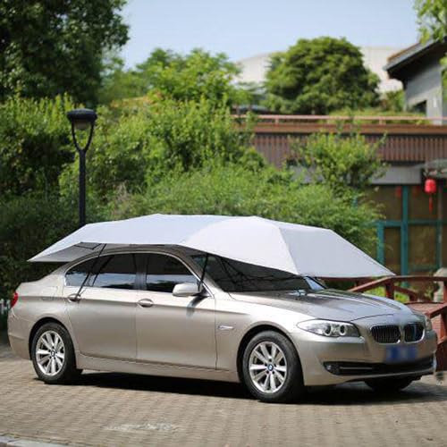 ZIXIAOS Auto-Zelt, Vollautomatisch, Abdeckung, Tragbarer Auto-Schirmzelt, Beweglicher Carport, Gefalteter Auto-Schutz, Sonnenschutz, Uv-Schutz, Winddichter Unterstand Im Freien,Silvergrey-4.2 * 2.1m