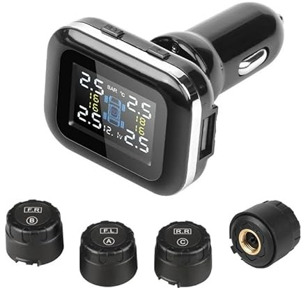 SkyjOy Tpms Sensores del Sistema de monitoreo de presión de neumáticos de Coche Sensor de Seguridad automático ángulo de visualización Ajustable Medidor Presion Neumaticos(External Sensor)