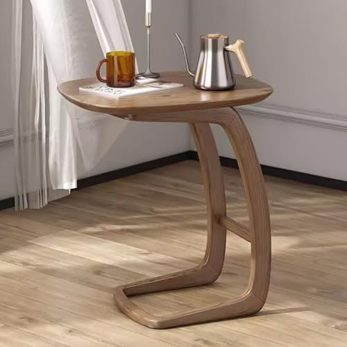 LAJUU C-förmiger Holztisch, Couchtisch Aus Gummibaumholz, Farbe Walnuss – Komplettlösung, Beistelltisch Aus Holz, Sofa-Beistelltisch, Schmaler Snacktisch, Tabletttisch, Aufbewahrungsbank Und Mehr