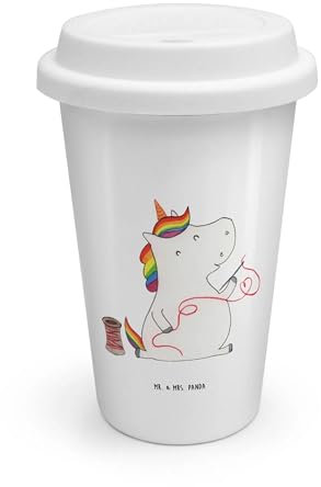 Mr. & Mrs. Panda To Go Becher Einhorn Näherin - Geschenk, Einhorn Deko, Coffee to go Becher, Unicorn, Mehrweg Kaffeebecher, nähen, Kaffee to go