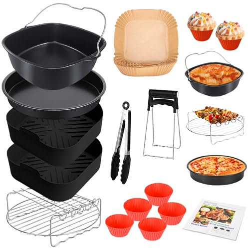 Heißluftfritteuse Zubehör 14-Teiliges Set, 22cm XXL Kompatibel für Philips Airfryer XXL 7,2L, 8,3L, COSORI 5,5L, Tefal 6,5L, Cecotec 6L - Silikonform