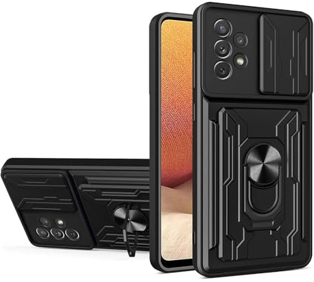 ILING Portefeuille Coque pour Samsung Galaxy A33 5G, Très Mince Mate Antichoc PC Housse Silicone Étui avec Fentes pour Cartes, Support pour Bague, Caméra Couvercle (Noir)