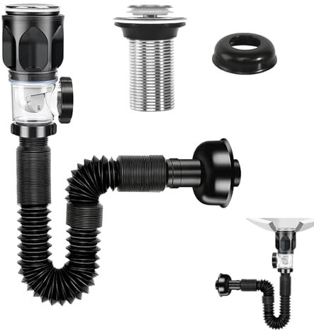 Kits Desague Lavabo Sifón Lavabo Flexible Kits con Manguera de Drenaje Flexible Retráctil y Tapón de Drenaje Mergente Sifon Cocina Fregadero Kit de Desagüe de Fregadero para Baño y Cocina