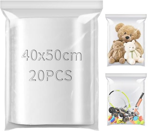 TXXATX 40x50cm Bolsas Autocierre 20 Piezas Bolsas de Plástico Transparentes Resellables Zip Grandes Almacenamiento para Alimentos Ropa Material de Oficina Artículos de Colección