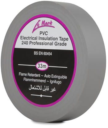 Le Mark Grey PVC Electrical Insulation Tape - 33m x 19mm, Flame Retardant, RoHS & BS EN 60454-2 Compliant, Water & Abrasion Resistant, Easy Unwind & Tear, Professional Grade