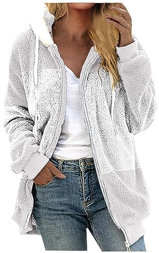 TANGNADE Womens Coats and Jackets with Hood Winter Fuzzy Fleece Jacket Full Zip Plush Hooded Cardigan Coats Oversized Trendy Sherpa Lined Jacket Women Gray 2x