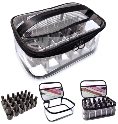 Organizzatore trasparente per smalti, può contenere 24 bottiglie di smalto per unghie, in PVC, con organizer per strumenti per unghie, portatile, da viaggio, nero, moderno
