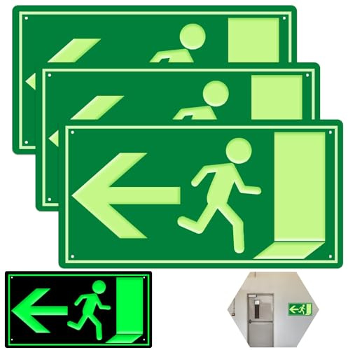 Panneau de sortie de secours lumineux, 3 pièces Panneau de sortie de secours, Panneau d'issue de secours lumineux 300x150mm, Panneau d'issue de secours pour panneau d'information(gauche)