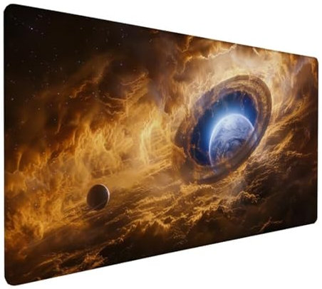 Gaming Mauspad XXL 800x300x3 mm Groß Mousepad Gelb Schreibtischunterlage Milchstraße Mouse Pad rutschfeste Gummibasis, Vernähte Kanten Wasserdicht Mouse Pad für PC Gaming Zubehör, Geschenk Z-768