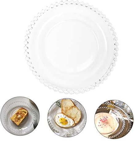 FELTECHELECTR Glass Plate Pearl Edge for Sundae Dishes Trifle Fruit Bowl Salad Dessert
