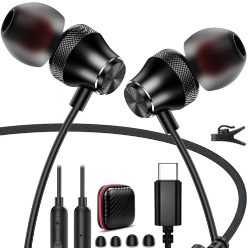 TOPAUX USB C Headphones Type C Earbuds for iPhone 17 Pro Max 16e 16 15 | in-Ear Noise Canceling Headset Volume Control Mic Wired Earphone for Samsung S26 S25 A16 A17 S24 S23 A36