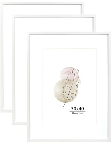 KAIWIN Bilderrahmen 30x40 cm Weiß Holz Fotorahmen 3er Set Holzrrahmen mit Passepartout zum aufhängen Benutzt für Wohnzimmer, Schlafzimmer, Arbeitszimmer, für Fotos, Kunstwerke und Poster
