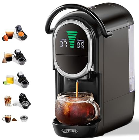 CAFELFFE MK-609S Macchina da caffè a capsule 4 in 1 con pressione di 19 bar, infuso caldo/freddo, espresso compatto per casa e ufficio, Nes Original/DG/ESE/macinato, nero