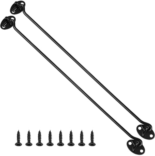 Jeboler Hook and Eye Latch 16 Inch, 2 Pcs Stainless Steel Black Cabin Hooks | 400 mm Eye Gate Latch Easy Lock Sliding Door Hooks with Screws for Garden Shed Patio Window Cabinet Closet Wooden Gates