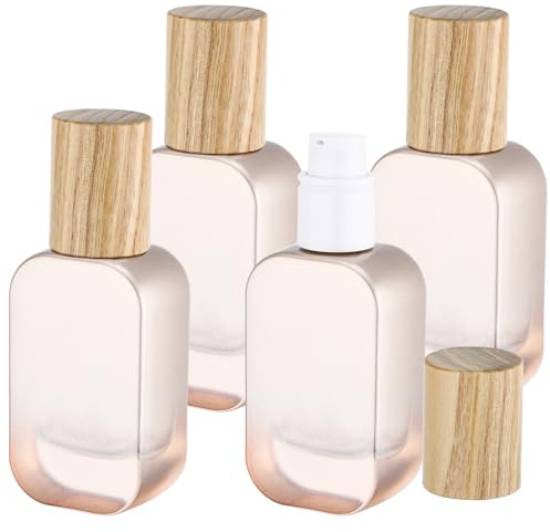 Segbeauty Flacon Pompe Vide Verre, 4 Pièces Distributeur Savon 30ml Argent, Petite Flacon de Voyage avec Couvercle en Bois, pour Huiles Essentielles, Voyage Accessoires