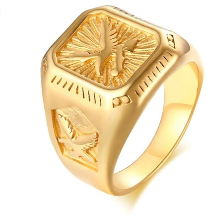 Beydodo Herren Ringe Edelstahl, Männer Ring Personalisiert Adler Siegelring Freundschaftsringe Gold Ring Nickelfrei Gr.60 (19.1)