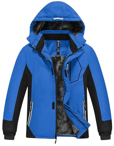 MoFiz Chaquetas de Esquí para Niño Invierno Forro Cálido Abrigo Impermeable de Nieve Montaña Antiviento con Capucha Desmontable Azul osc. /NegroM(10-12años)