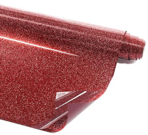 LIKCUT Glitzer Plotterfolie Textil Rot, 30,5 cm x 457,2cm | Für alle Plottermaschinen, Ideal für DIY-Shirts, Turnbeutel & Namensschilder auf Textilien, Bügelfolie für Textilien