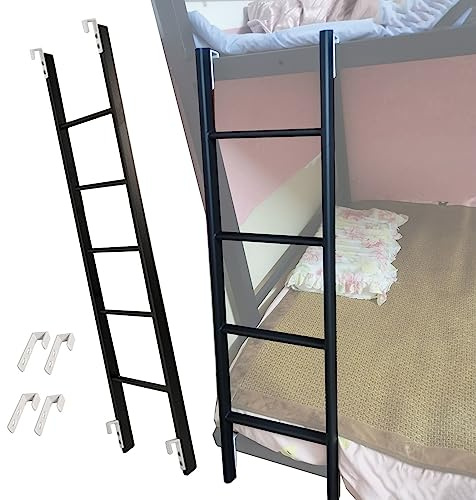 Scaletta regolabile in metallo nero per letto a castello, 149,9 cm, scaletta con gancio e design salvaspazio per un facile accesso ai letti a castello