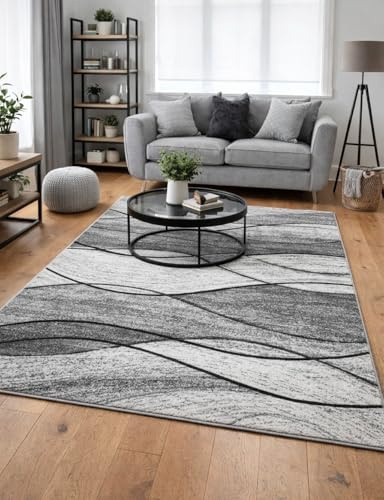 New Small Large Silver Grey Wave Design Area Rugs Mats Runners (120x170cm)