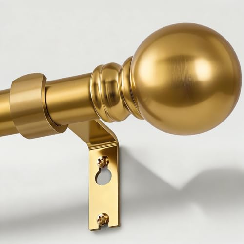 Gormena Gardinenstange Gold 80-365cm Ausziehbar Ø25mm Moderner Stil | Lang Vorhangstange Wandmontage 15kg Tragfähigkeit Metall mit Kugel-Endstücken FüR Schlafzimmer Wohnzimmer Einfache Montage
